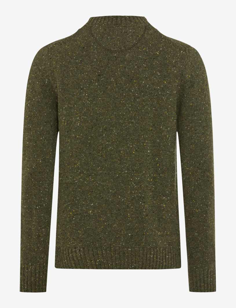 粗花呢外觀圓領羊毛針織套頭衫