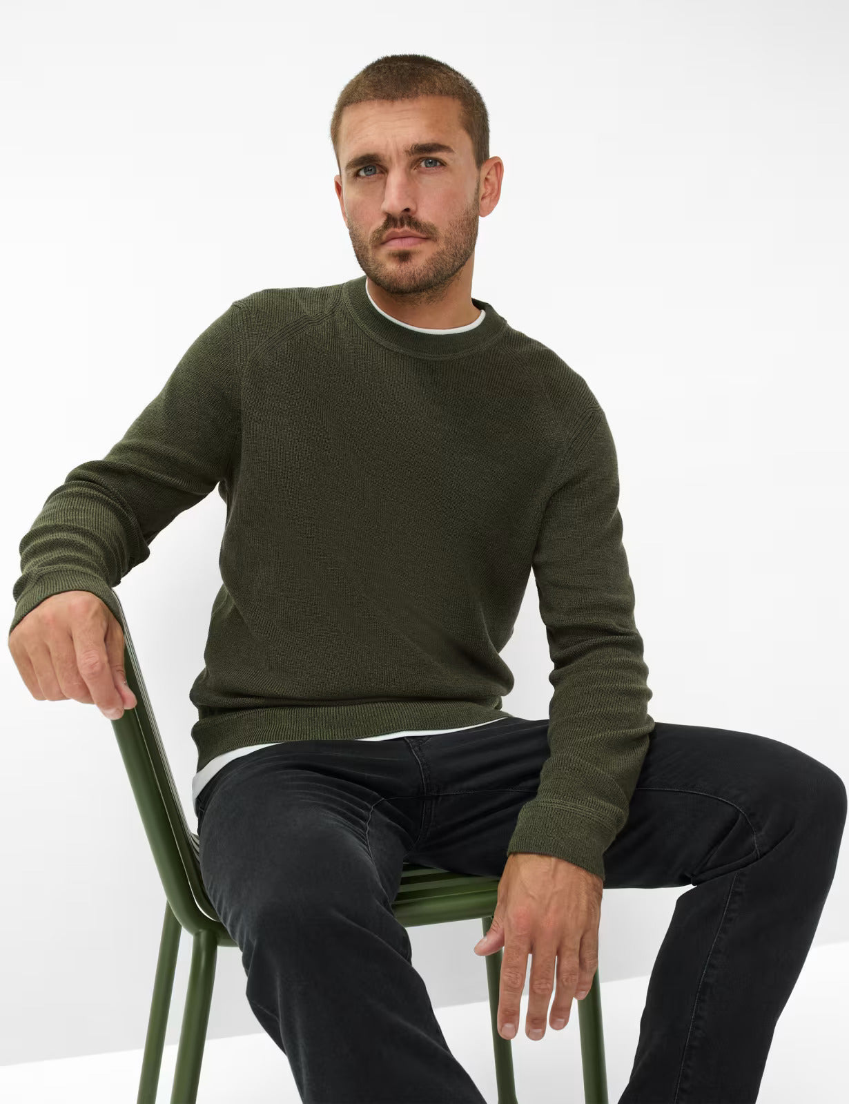 圓領長袖套頭毛衣