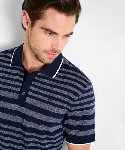 Striped Polo Shirt in A Cotton-Linen Mix