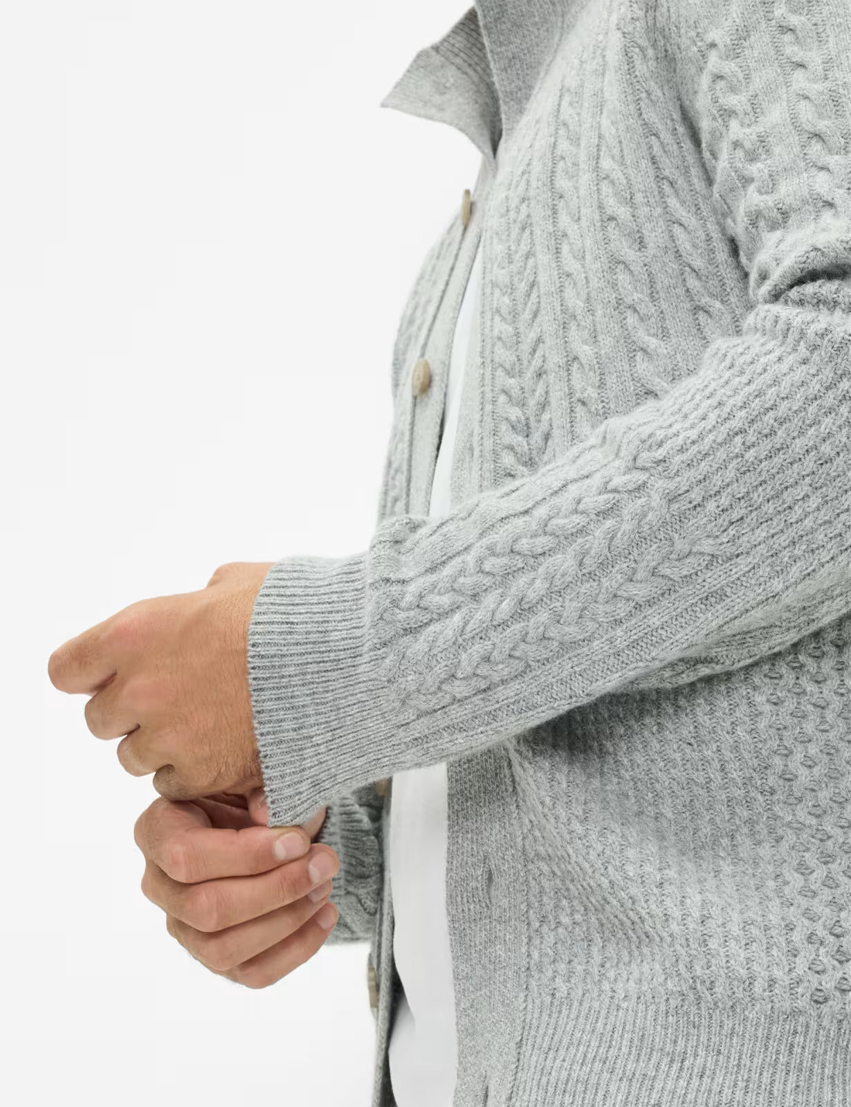 電纜針織圖案紐扣立領針織開衫
