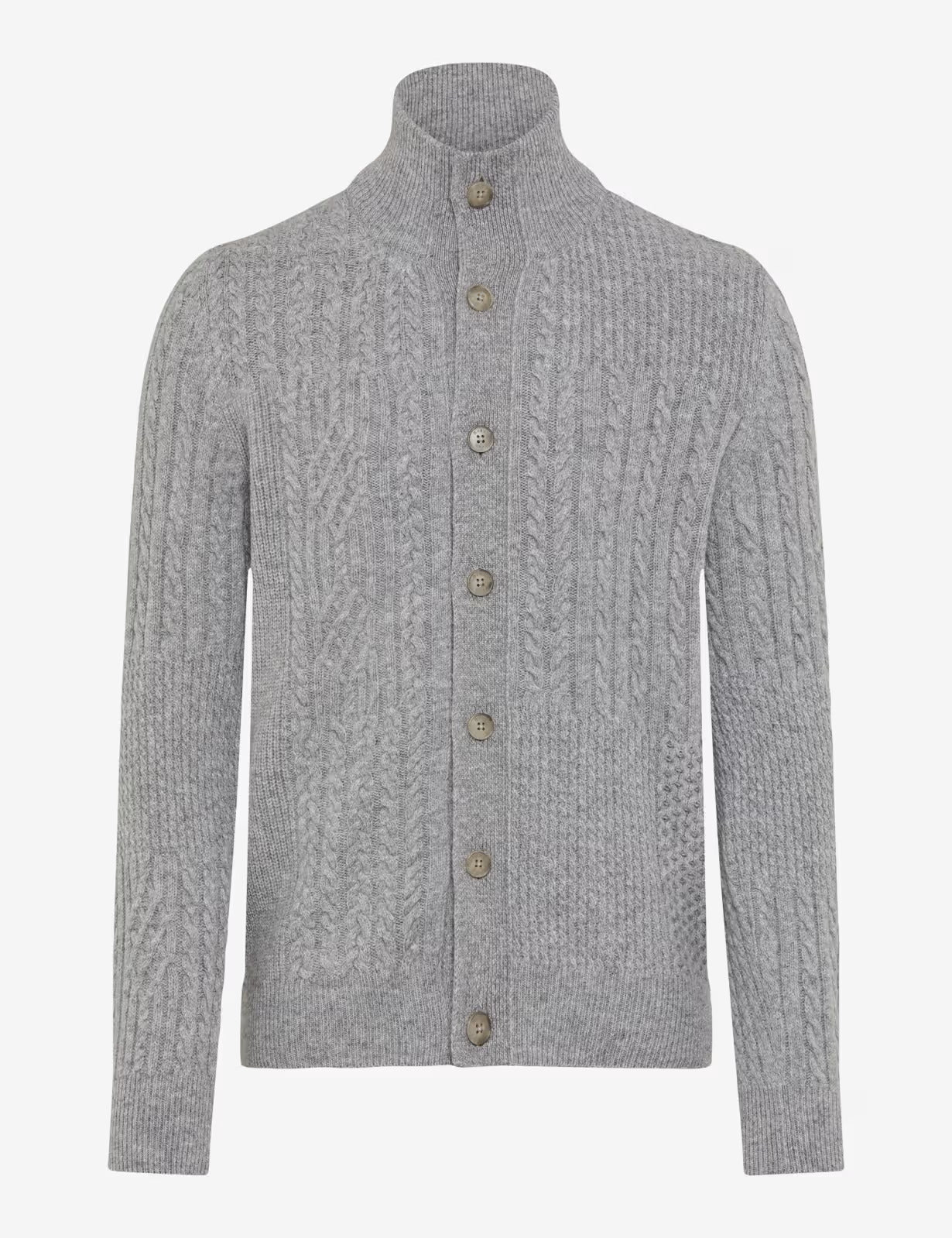 電纜針織圖案紐扣立領針織開衫