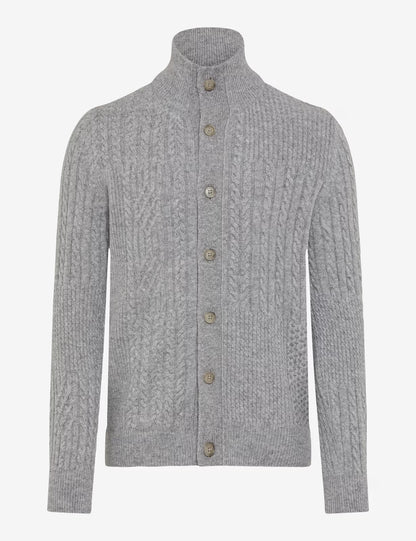 電纜針織圖案紐扣立領針織開衫