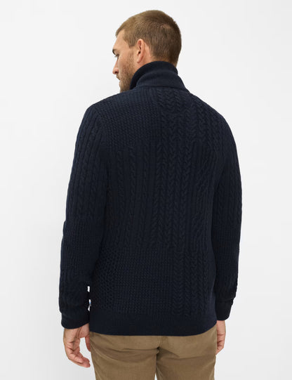 電纜針織圖案紐扣立領針織開衫