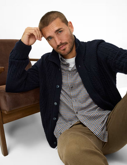 電纜針織圖案紐扣立領針織開衫