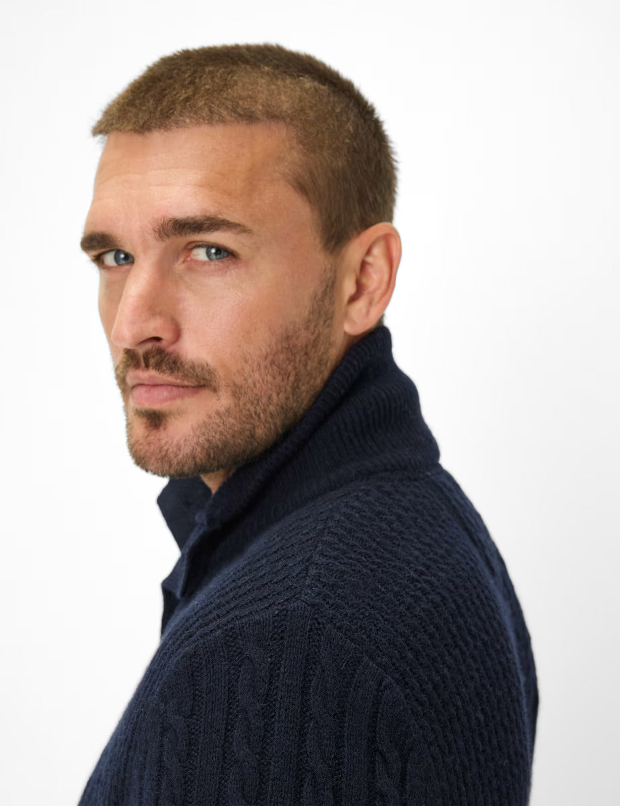 電纜針織圖案紐扣立領針織開衫