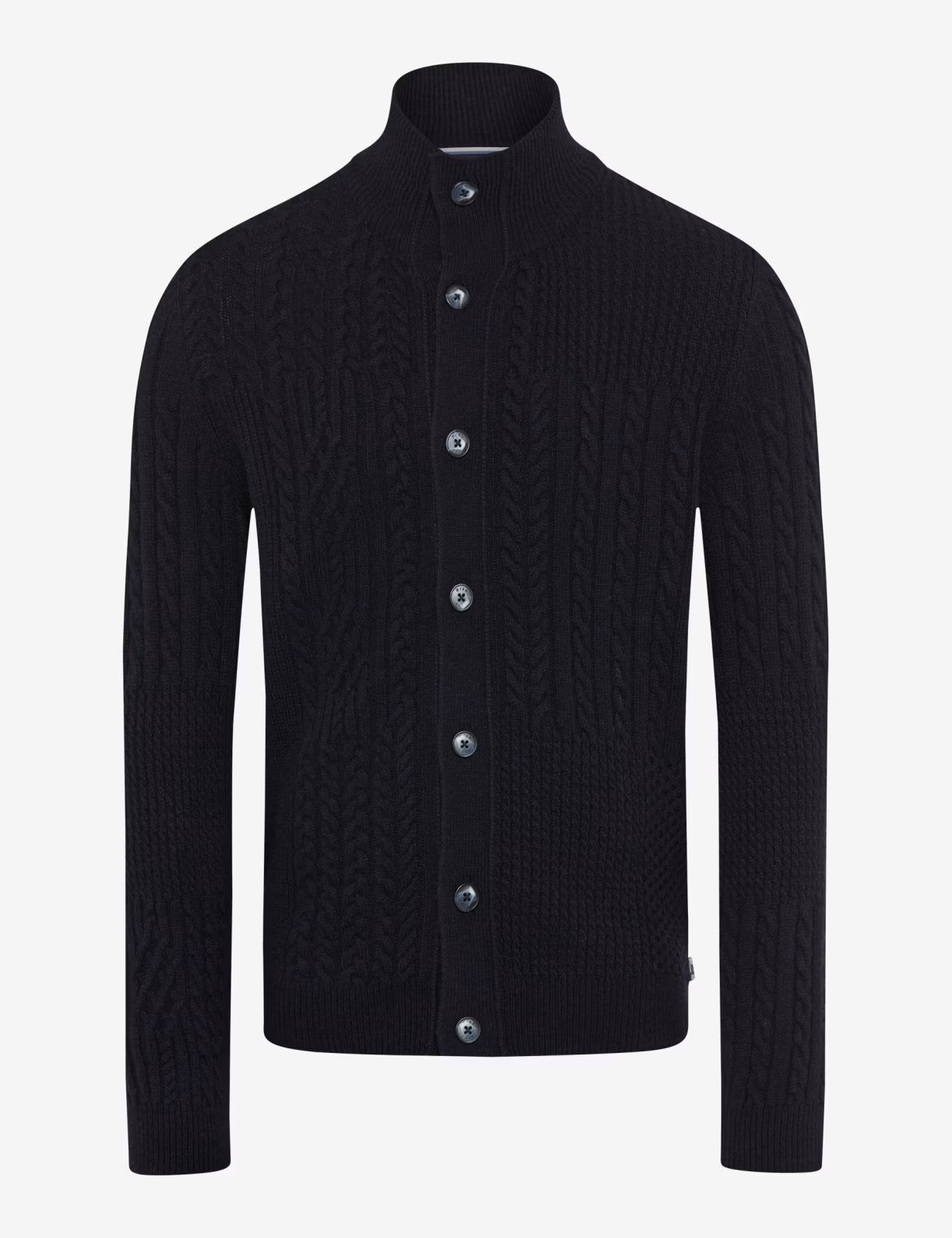 電纜針織圖案紐扣立領針織開衫
