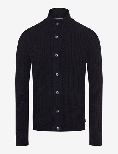 電纜針織圖案紐扣立領針織開衫