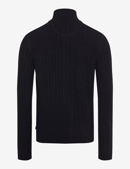 電纜針織圖案紐扣立領針織開衫