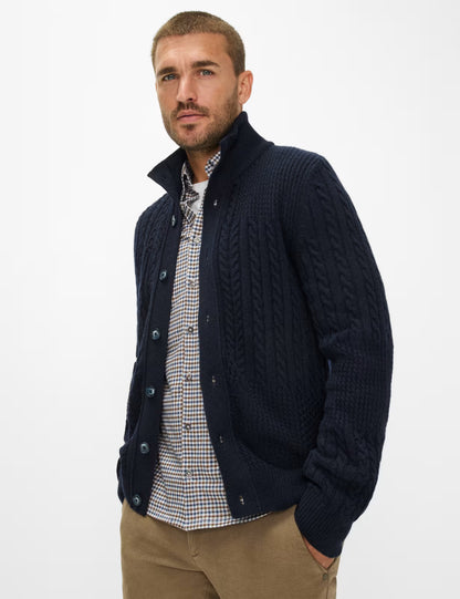 電纜針織圖案紐扣立領針織開衫