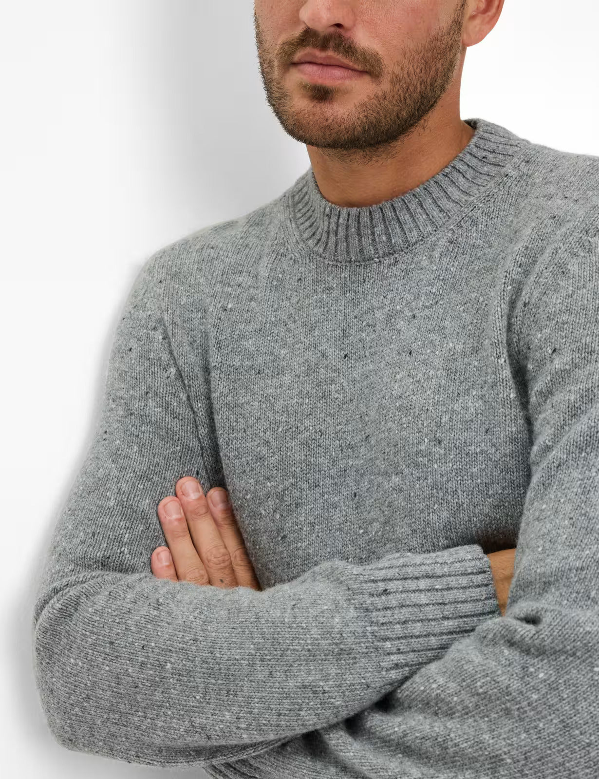 粗花呢外觀圓領羊毛針織套頭衫