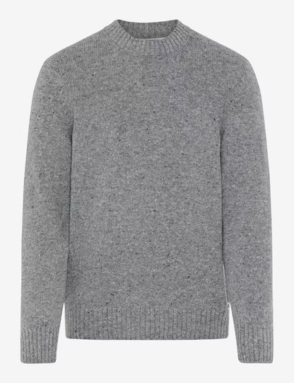 粗花呢外觀圓領羊毛針織套頭衫