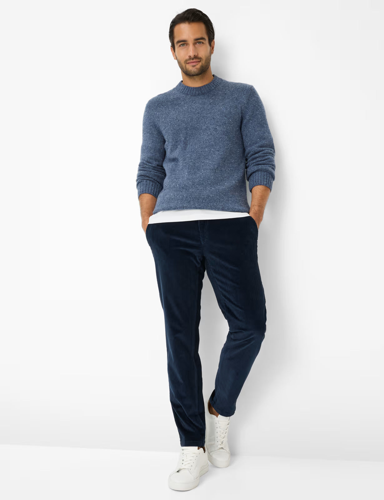 粗花呢外觀圓領羊毛針織套頭衫