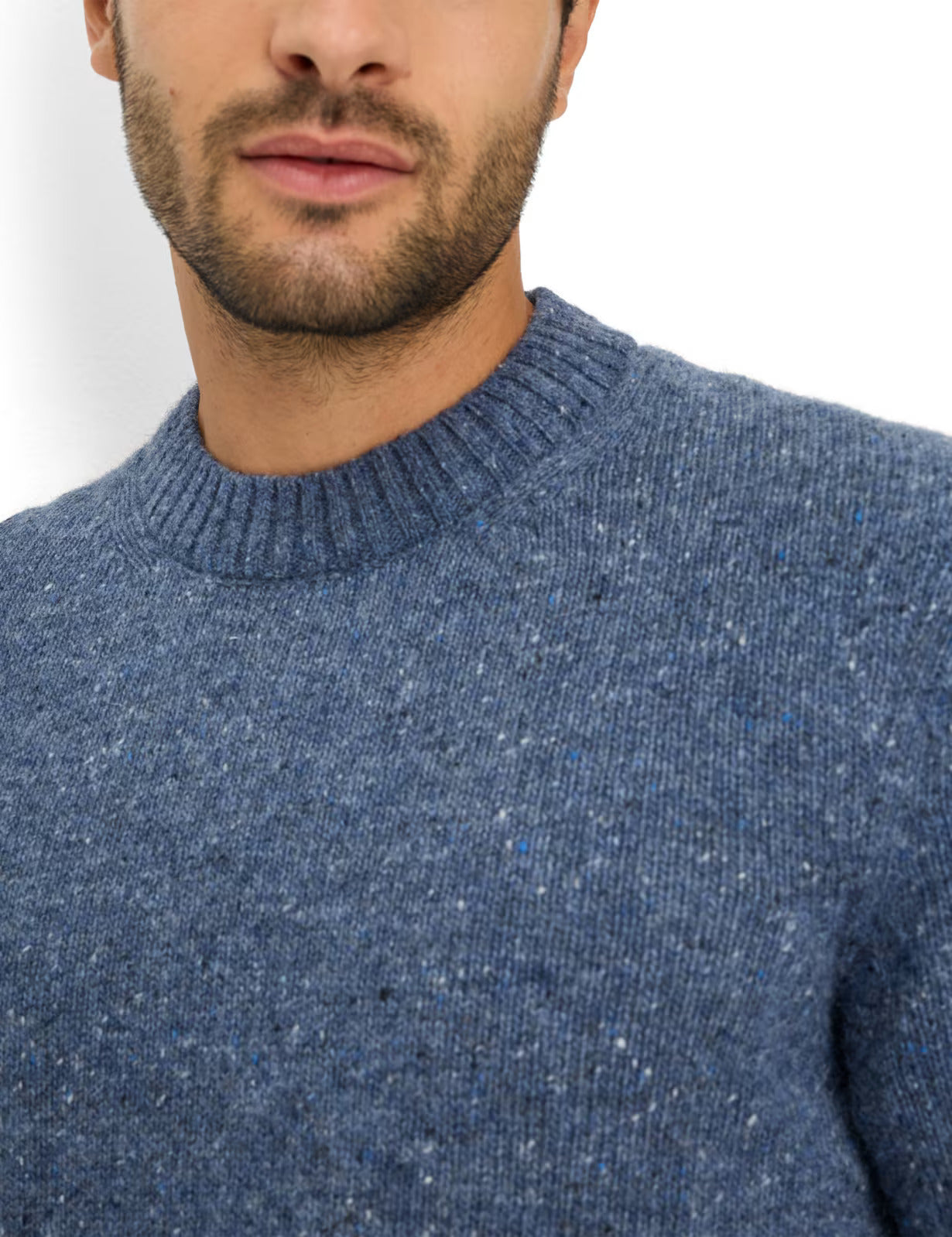 粗花呢外觀圓領羊毛針織套頭衫