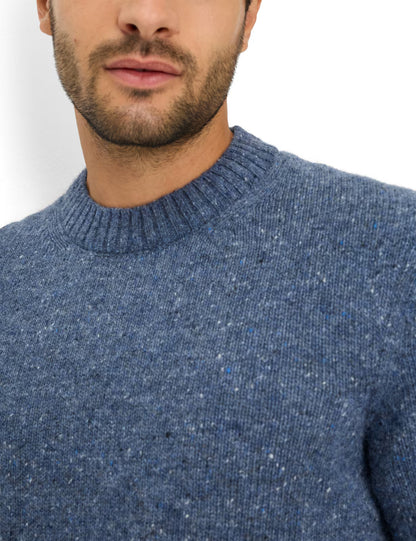 粗花呢外觀圓領羊毛針織套頭衫