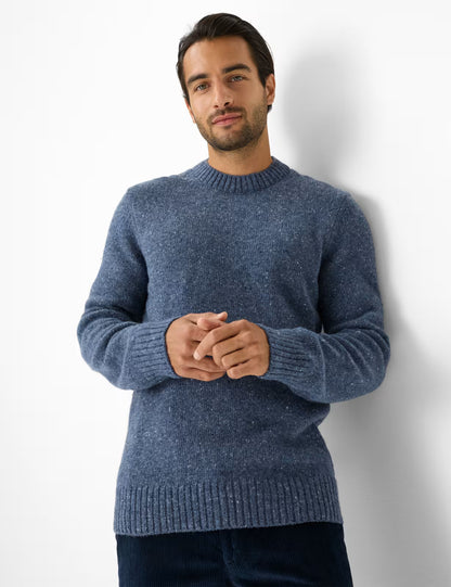 粗花呢外觀圓領羊毛針織套頭衫