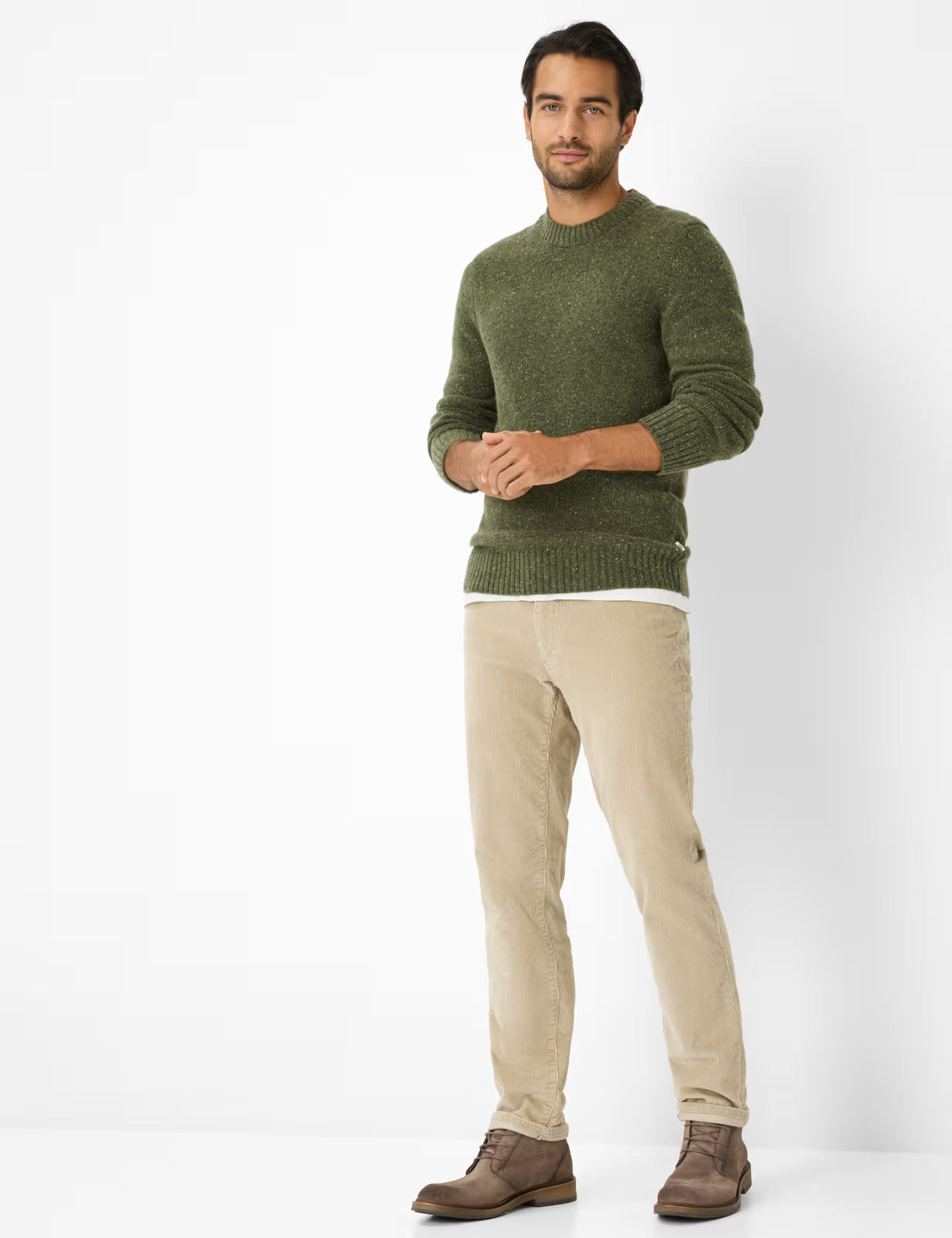 粗花呢外觀圓領羊毛針織套頭衫