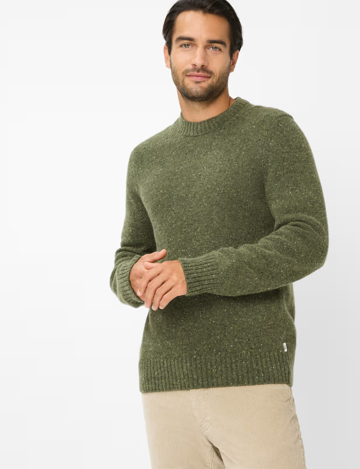 粗花呢外觀圓領羊毛針織套頭衫