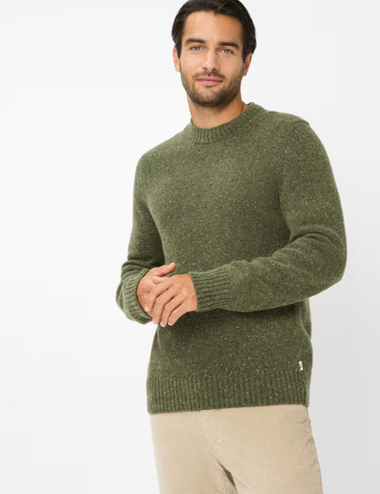 粗花呢外觀圓領羊毛針織套頭衫