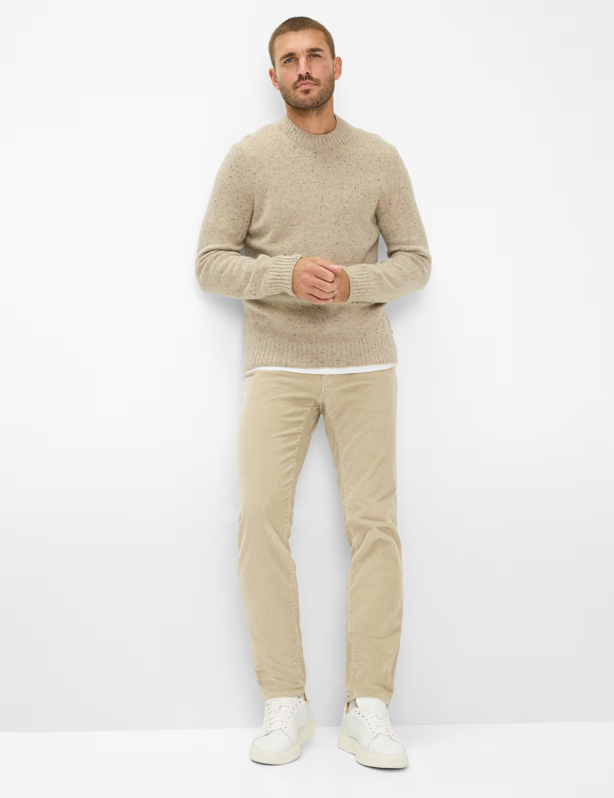 粗花呢外觀圓領羊毛針織套頭衫