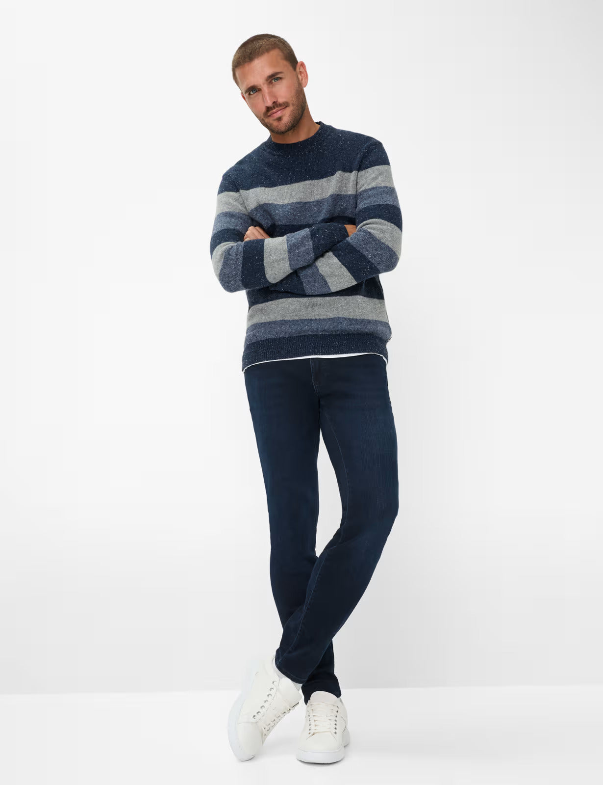 圓領條紋針織套頭衫