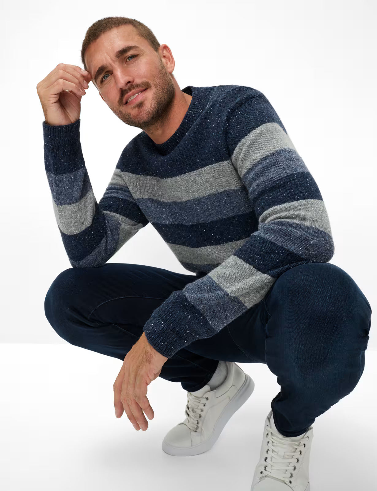 圓領條紋針織套頭衫