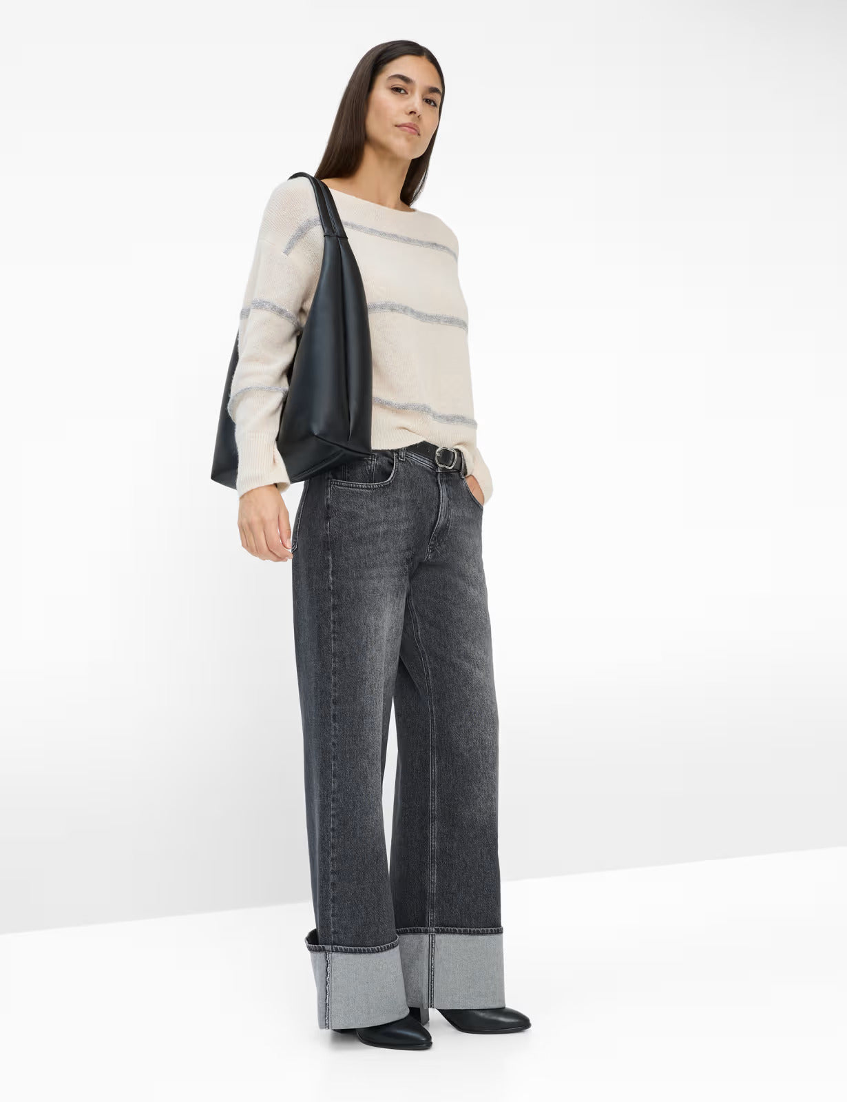 圓領條紋針織套頭衫