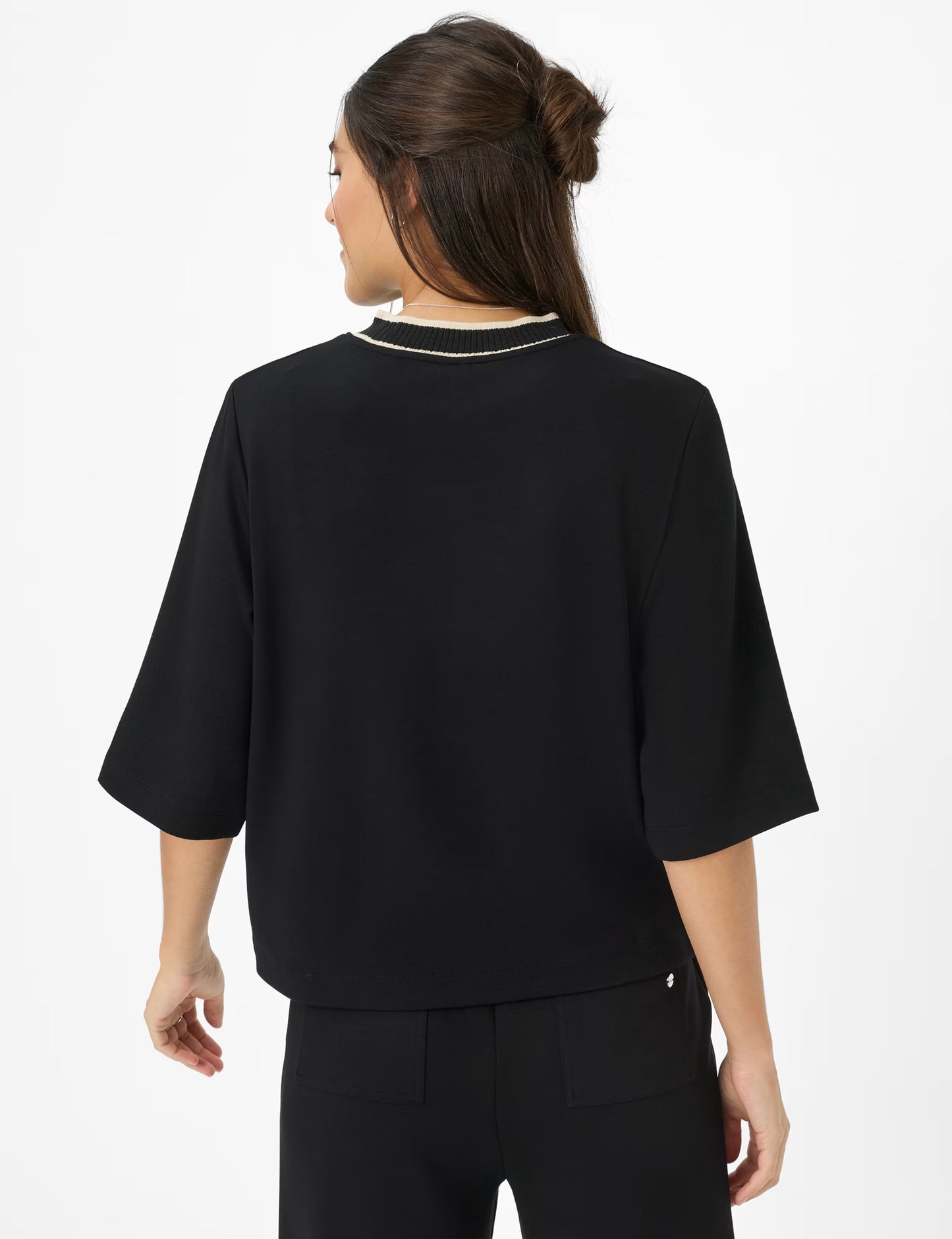 撞色飾邊高領休閒上衣