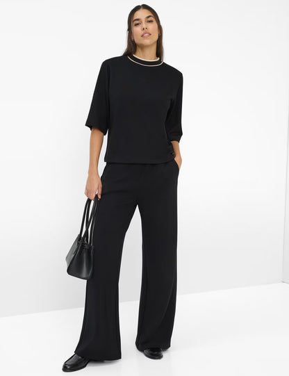 撞色飾邊高領休閒上衣