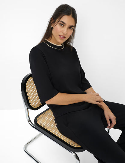 撞色飾邊高領休閒上衣