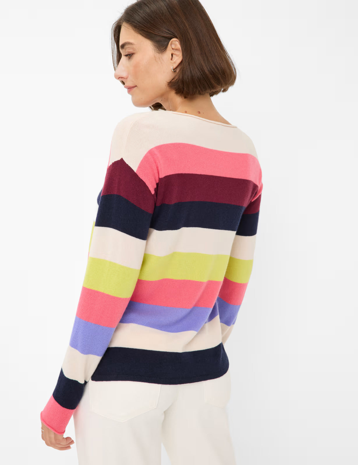 彩色條紋羊毛針織套頭衫