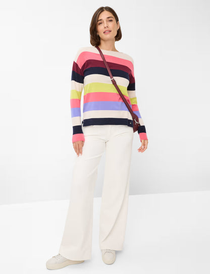 彩色條紋羊毛針織套頭衫