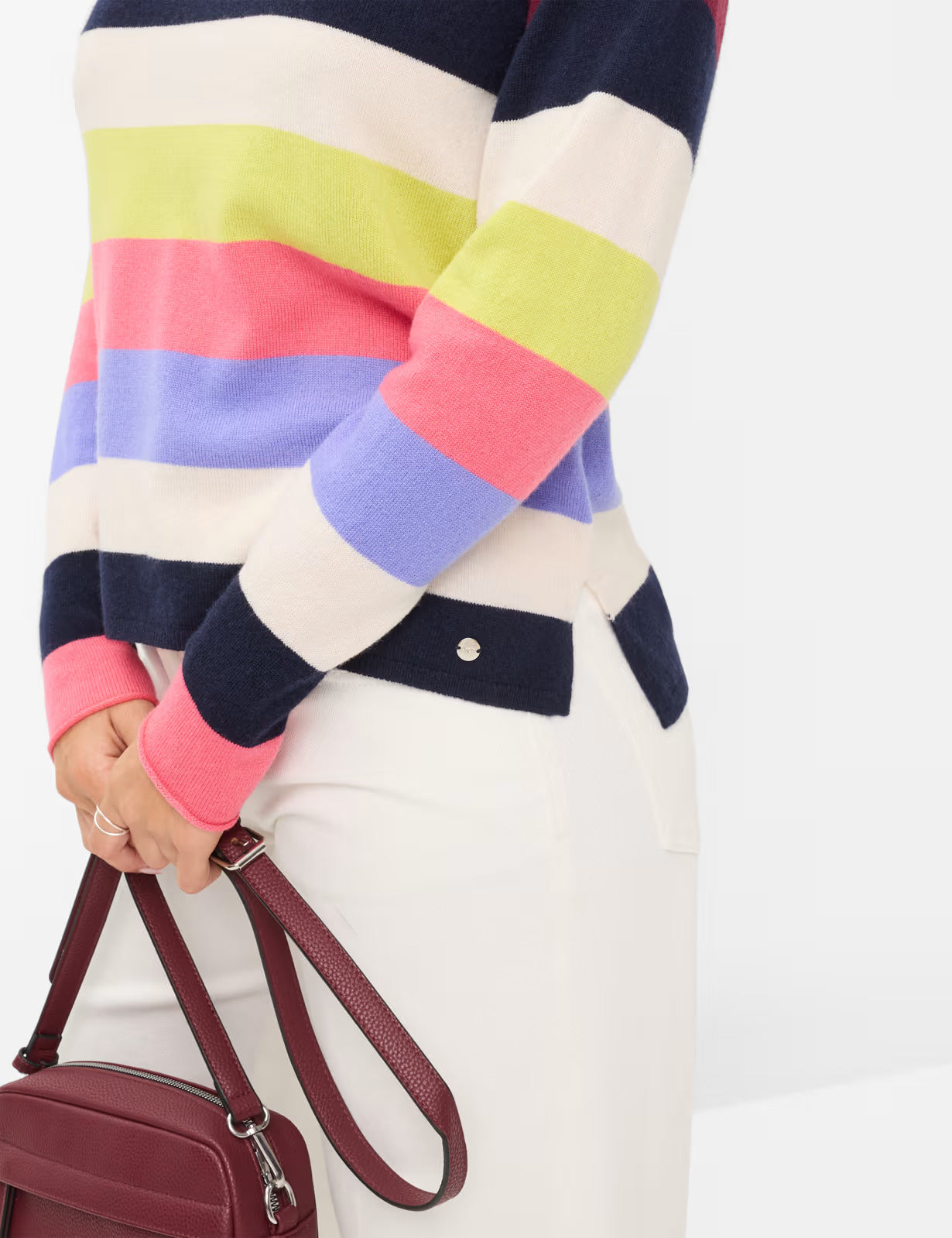 彩色條紋羊毛針織套頭衫