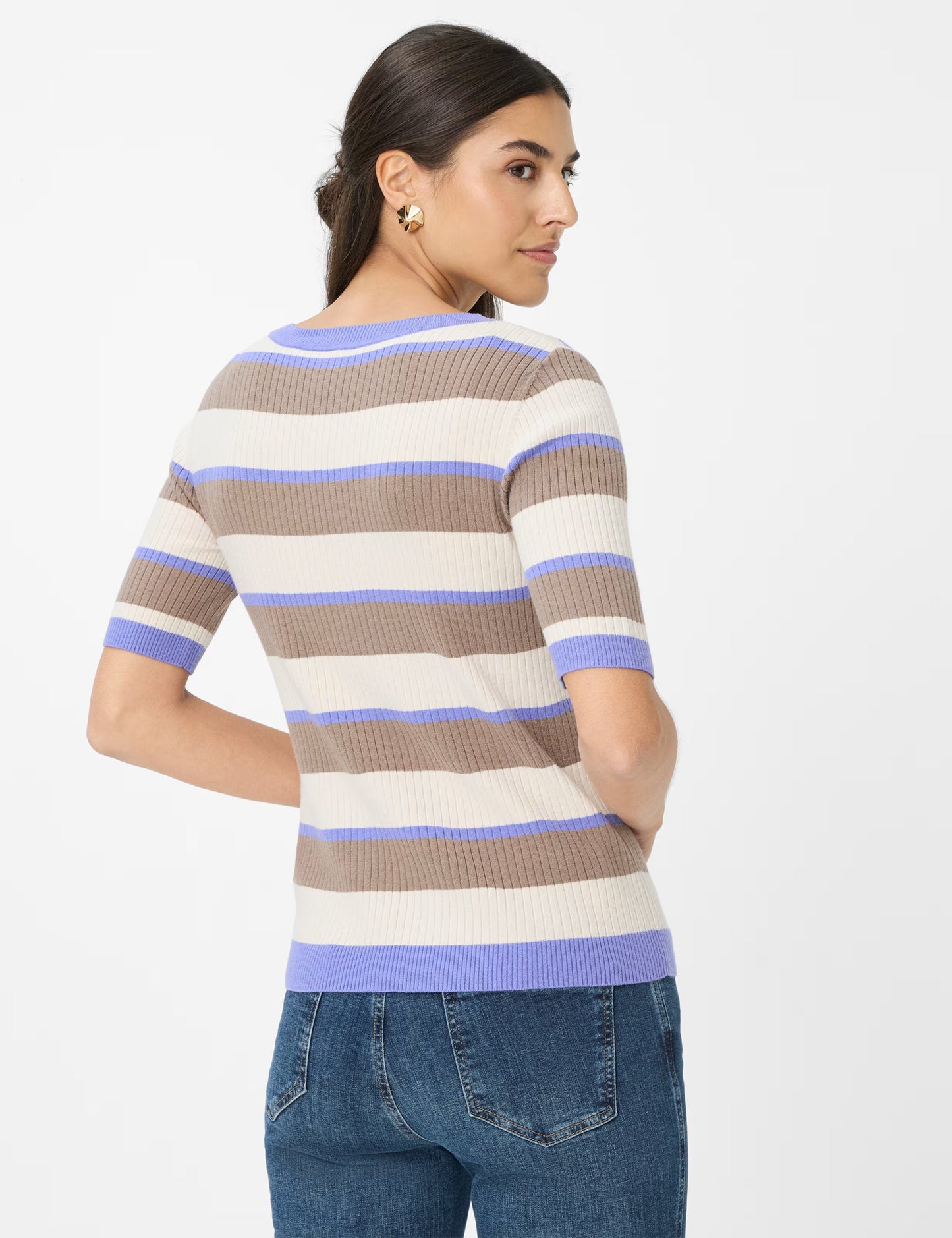 圓領條紋中袖針織套頭衫