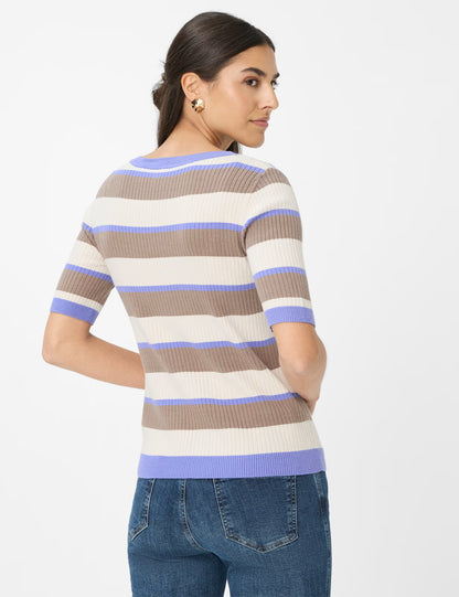 圓領條紋中袖針織套頭衫