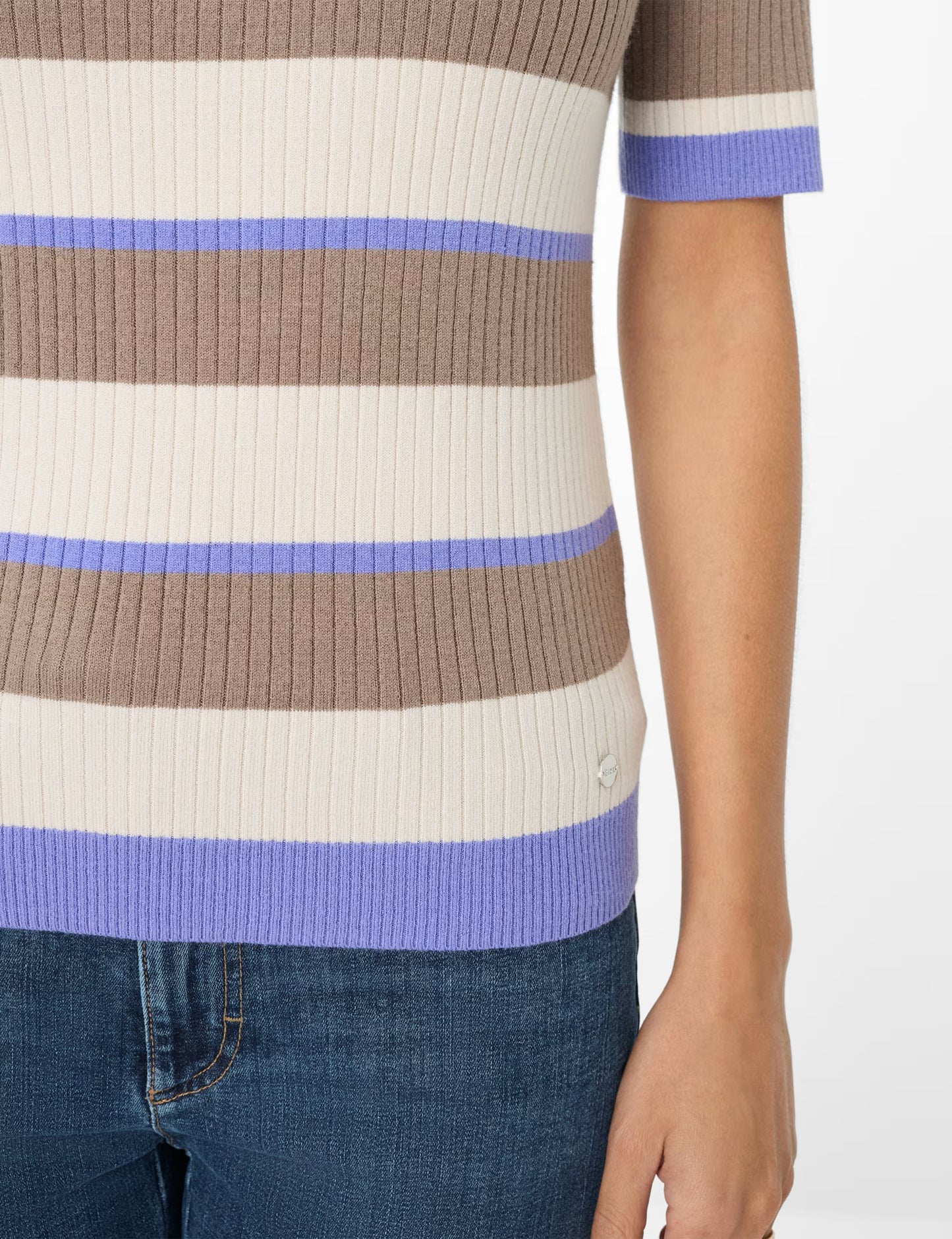 圓領條紋中袖針織套頭衫