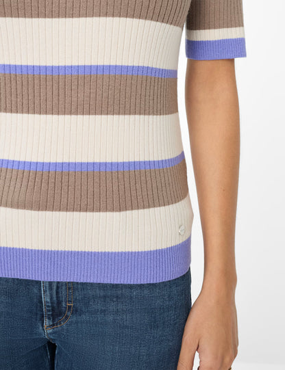 圓領條紋中袖針織套頭衫