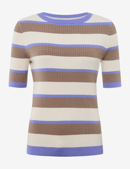 圓領條紋中袖針織套頭衫