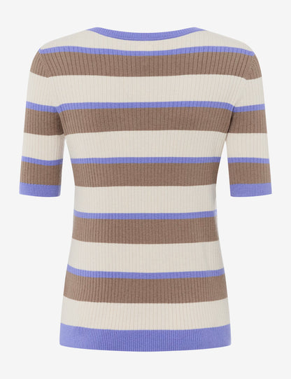 圓領條紋中袖針織套頭衫