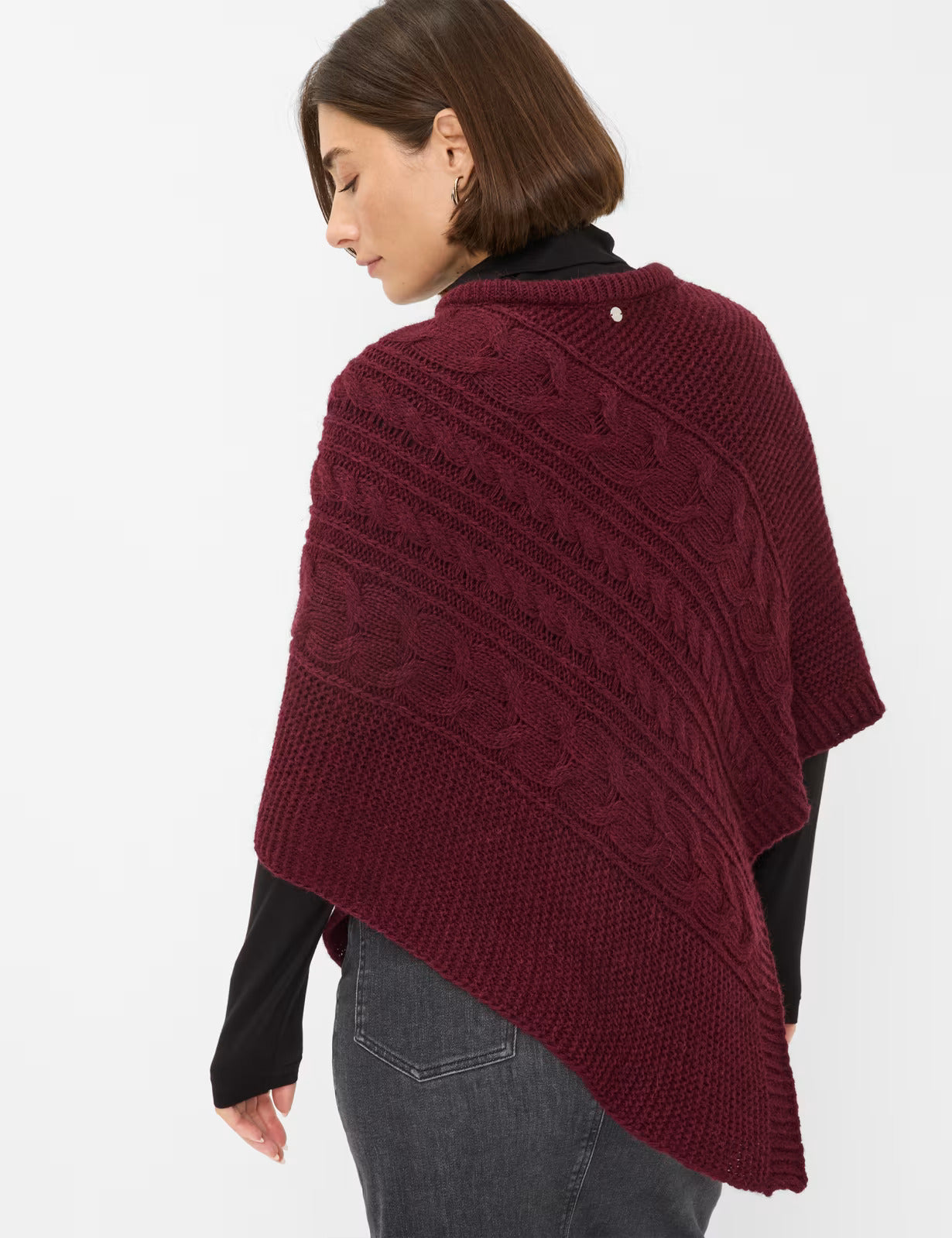 繩索圖案高領針織斗篷