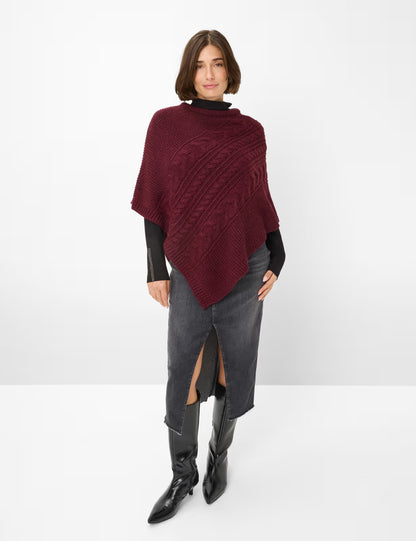 繩索圖案高領針織斗篷
