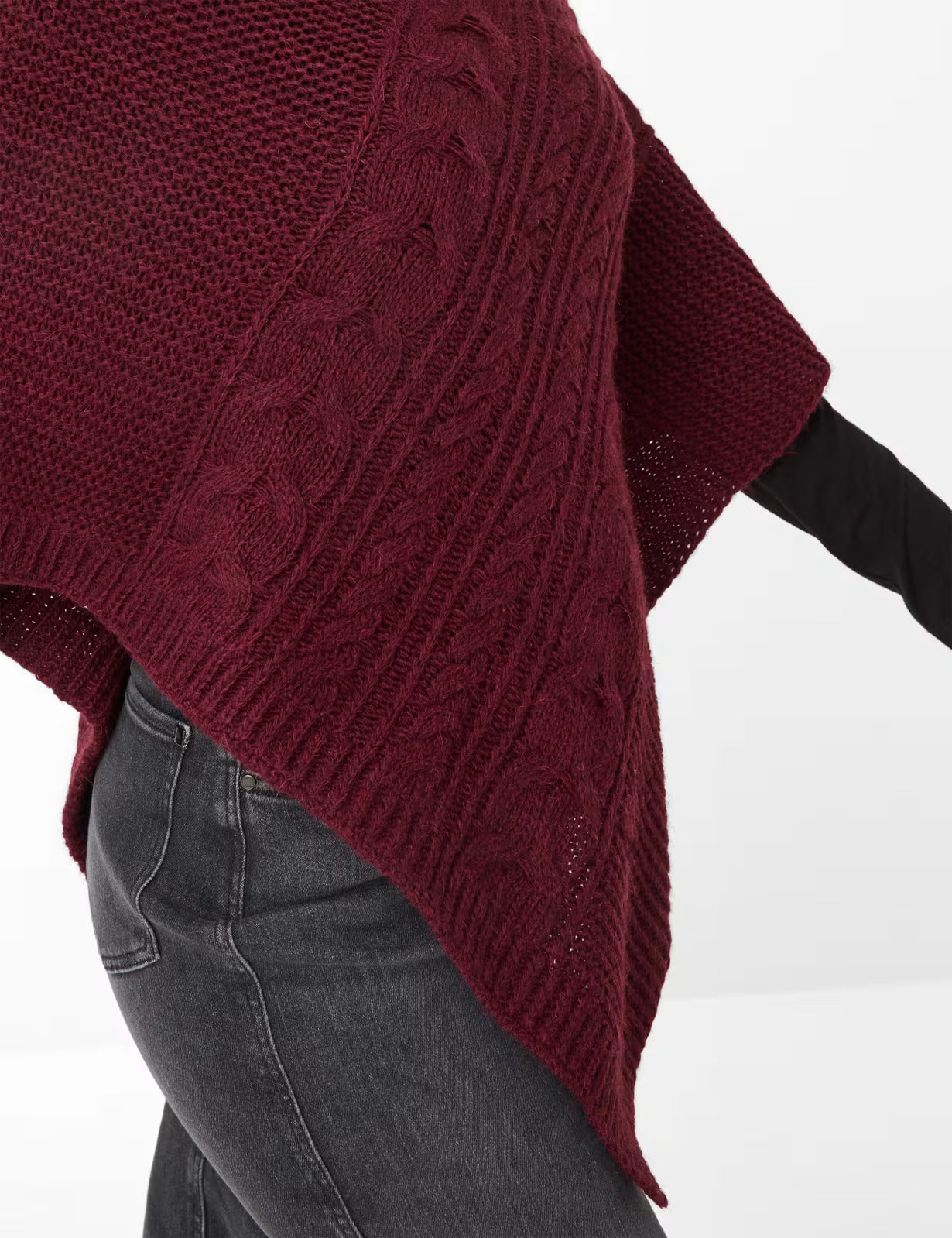 繩索圖案高領針織斗篷