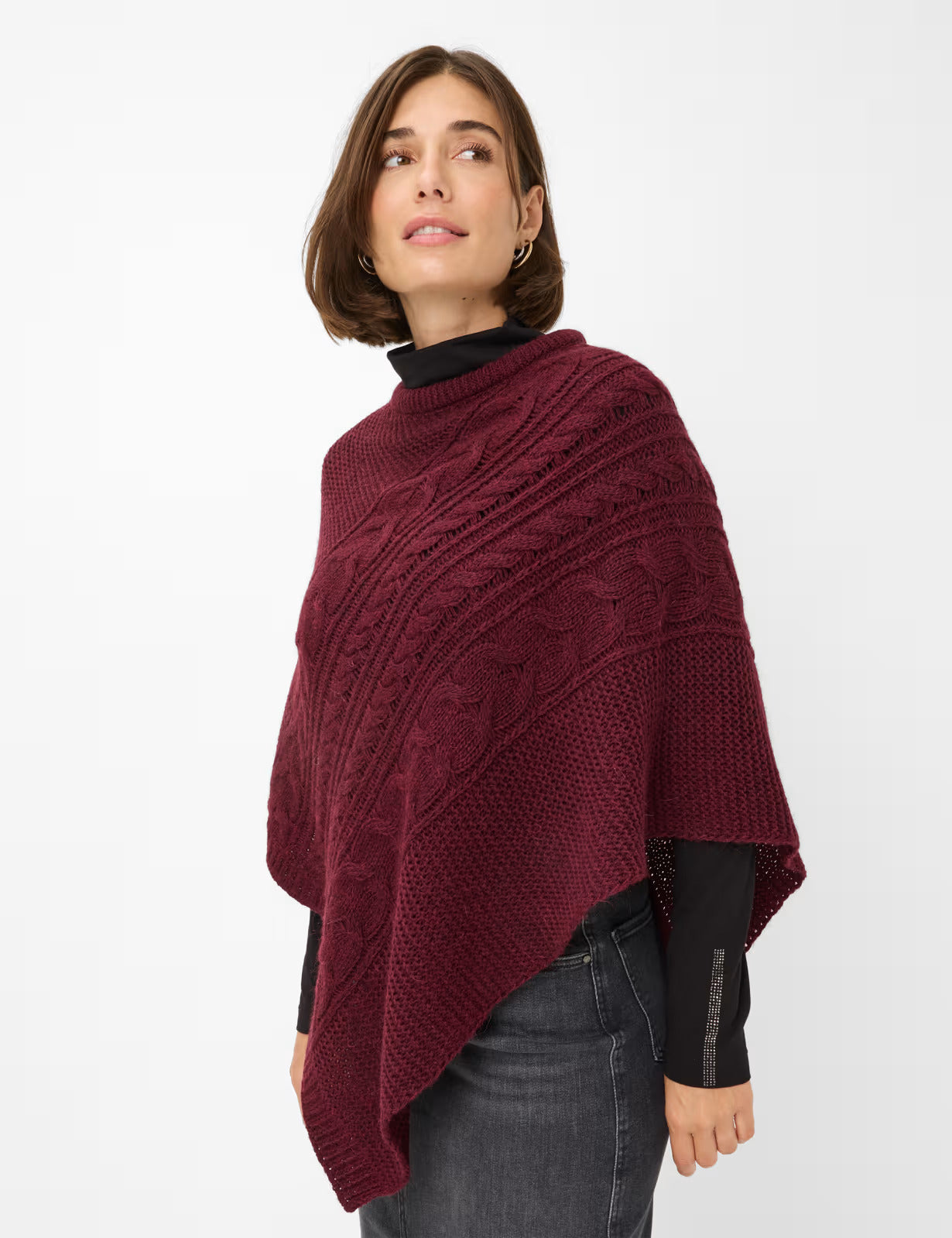 繩索圖案高領針織斗篷