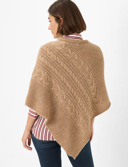 繩索圖案高領針織斗篷