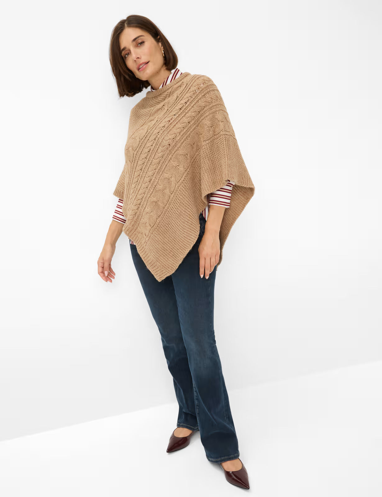 繩索圖案高領針織斗篷