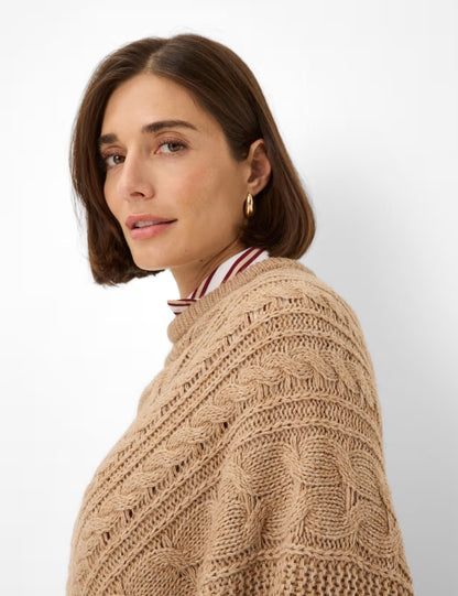 繩索圖案高領針織斗篷