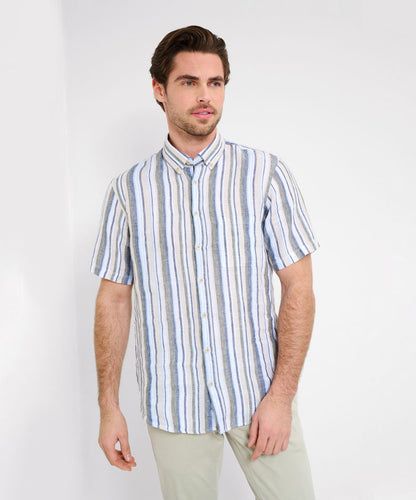 Linen Shirt with Sporty Striped Look