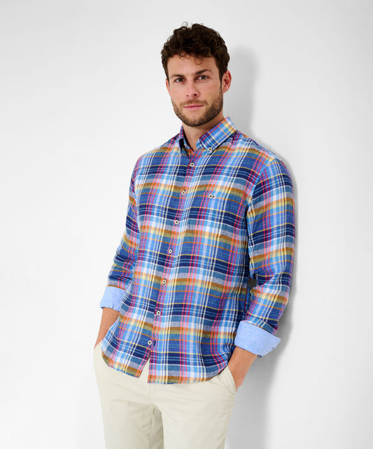 Linen Shirt with Sporty Cheque Pattern