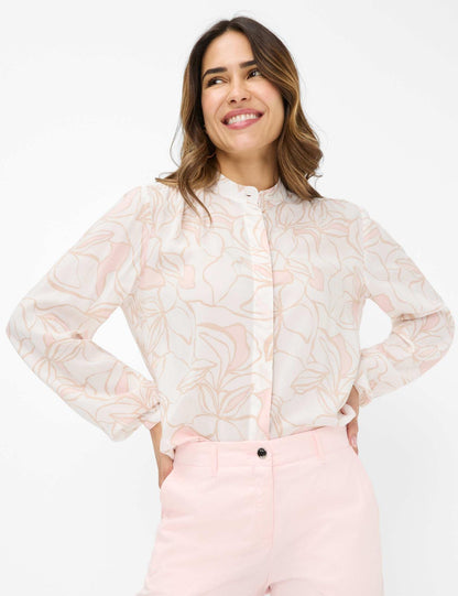 立領印花長袖襯衣