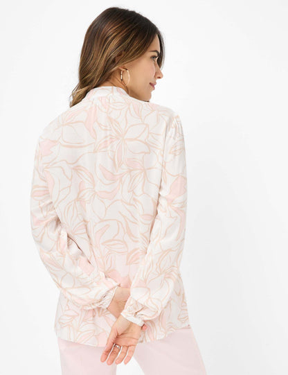 立領印花長袖襯衣