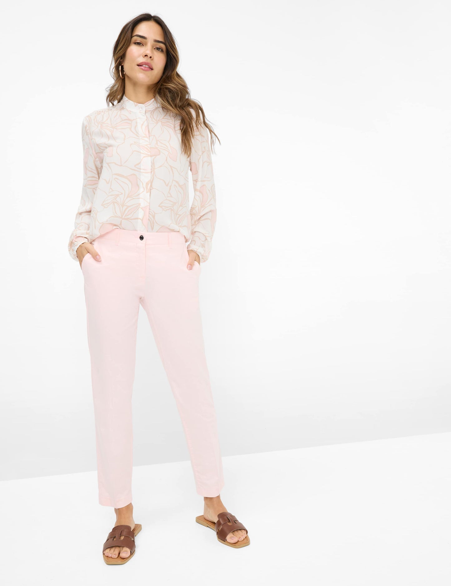 立領印花長袖襯衣